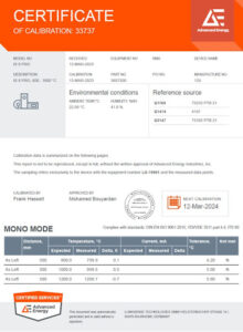 Control Metrix Certificate of Calibration