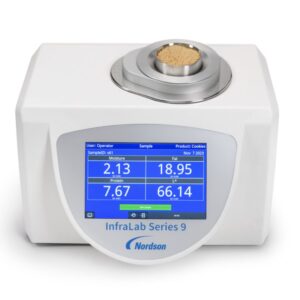 Nordson Infralab Top Loader Analyser with crumbled cookies in the dish