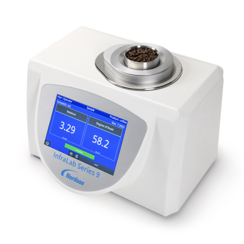 Nordson Infralab Top Loader Analyser with coffee beans in the analyser dish