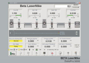Information data screen from a BETA LaserMike gauge